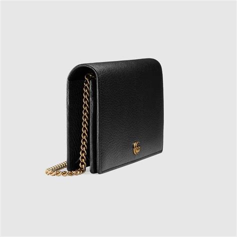 Black Textured Leather GG Marmont Mini Chain Bag 